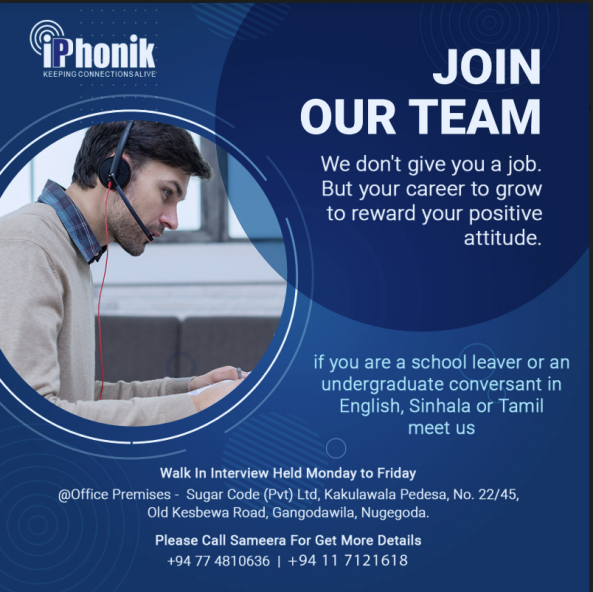 Customer Care executive job from iphonik private limited in Colombo, Sri Lanka