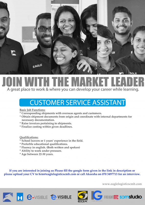 Customer Service Assistant job from Eagle Logistics Colombo (Pvt) Ltd in Colombo 03, Sri Lanka