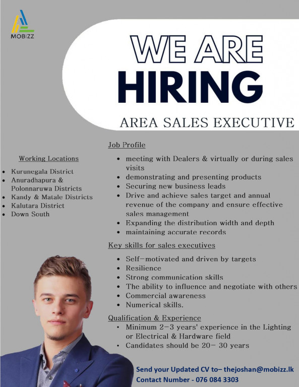 Sales Executive - Colombo, Kurunegala, Kandy, Matale, Anuradhapura, Polonnaruwa, Galle job from Mobizz Elite Private Limited in Colombo 3, Sri Lanka
