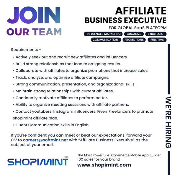 Affiliate Business Executive job from Shopimint in Colombo, Sri Lanka
