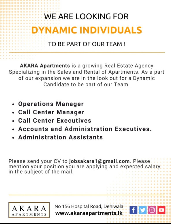 Call Center Executives job from AKARA Apartments PVT LTD. in Dehiwala, Sri Lanka