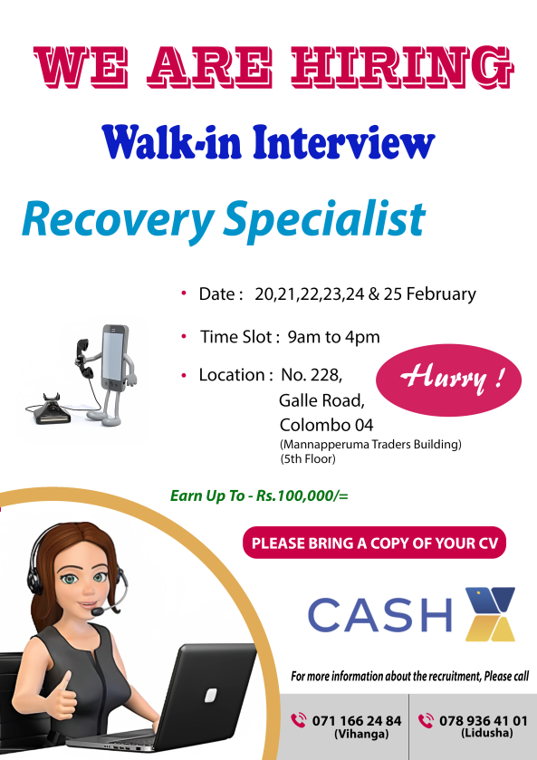 Recovery Specialist job from CashX in colombo, Sri Lanka