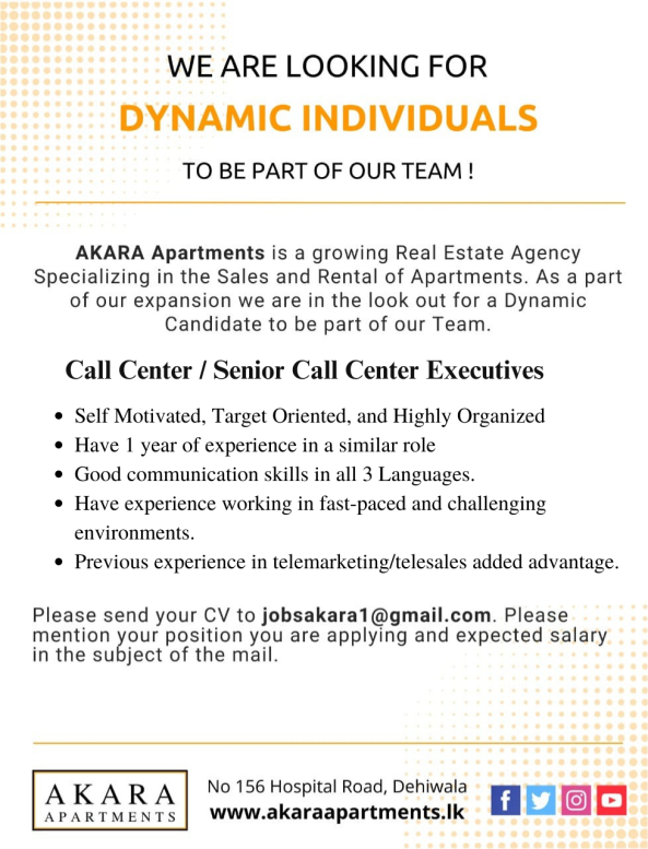 Tele - Marketing Executives job from AKARA Apartments PVT LTD. in Dehiwala, Sri Lanka