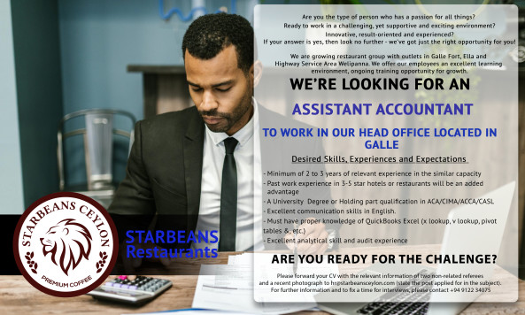 Assistant Accountant job from Starbeans Ceylon (Pvt) Ltd in Galle, Sri Lanka