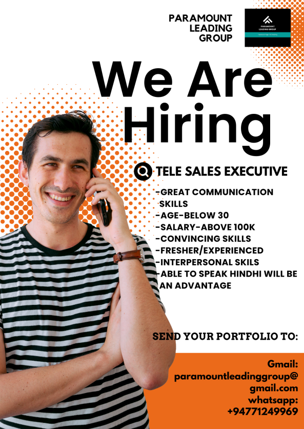 tele sales executive job from paramount LG in kollupitiya, Sri Lanka