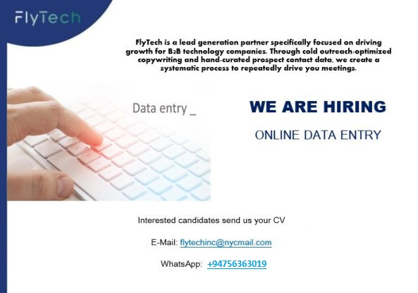 Online Data Entry Executive (Part/Full Time) job from FlyTech Private Limited in Remote, Sri Lanka