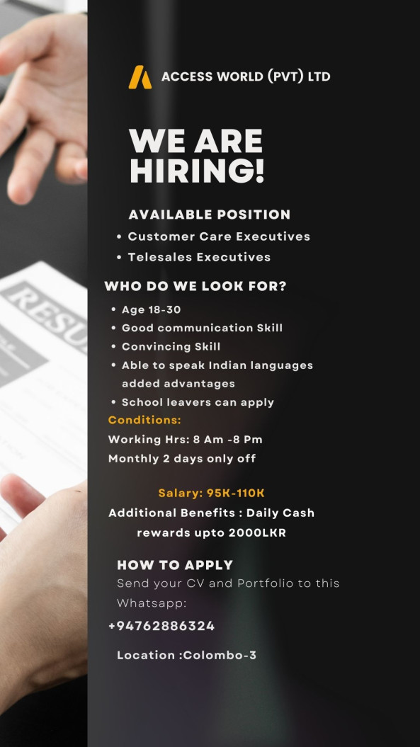 customer care executive job from Aw BPO in colombo, Sri Lanka