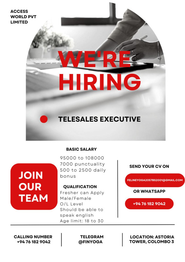 Telesales Executive job from Access World (Pvt) Ltd in Colombo, Sri Lanka