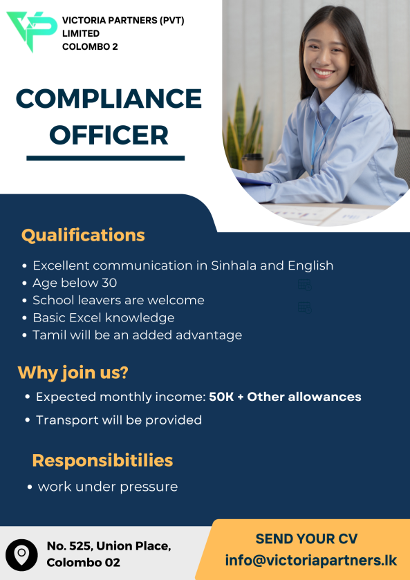 compliance officer job from Alpho Lanka (Pvt) Ltd in Colombo 02, Sri Lanka