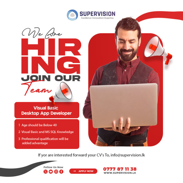 Visual Basic Desktop App Developer job from Supervision Technology (Pvt) Ltd in Panadura, Sri Lanka