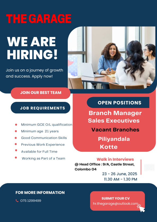 Branch Manager job from The Garage in Piliyandala, Sri Lanka