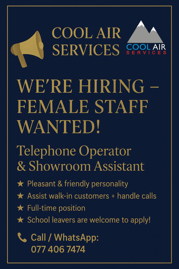 Telephone Operator & Showroom Assistant job from Cool Air Services in Colombo Dehiwela, Sri Lanka