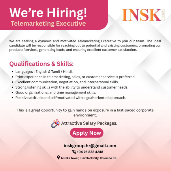 Telemarketing Executive job from LOKKAAds in Colombo, Sri Lanka