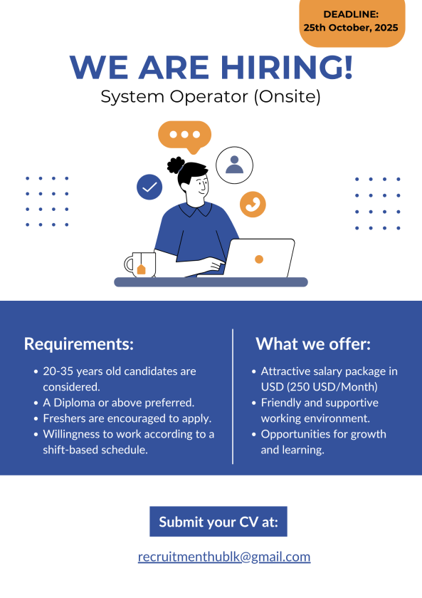 System Operator job from Team CS in Colombo, Sri Lanka