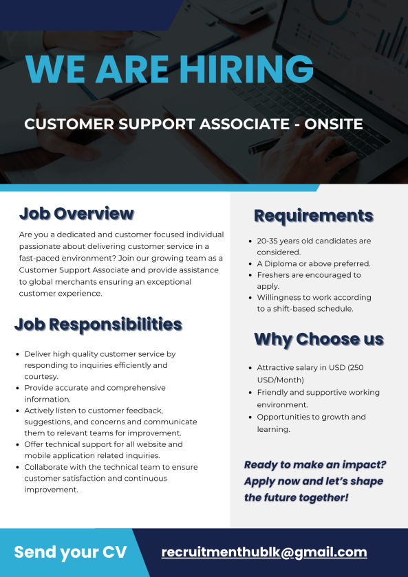 Customer Support Associate job from Team CS in Colombo, Sri Lanka