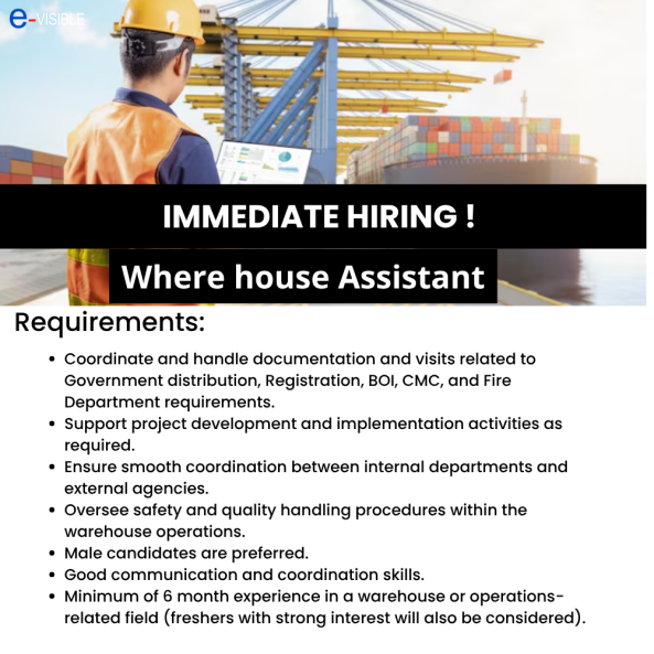 Where house Assistant job from E-VISIBLE in Colombo 03, Sri Lanka