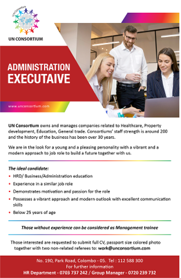 ADMINISTRATION EXECUTAIVE job from UN Consortium in Colombo 05, Sri Lanka