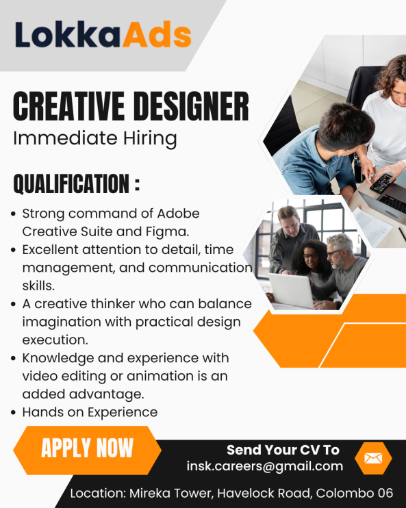 Creative Graphic Designer job from LokkaAds in Colombo, Sri Lanka