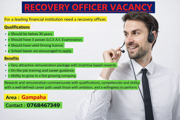 Recovery officer vacancy job from A leading financial company in Sri Lanka in Gampaha, Sri Lanka