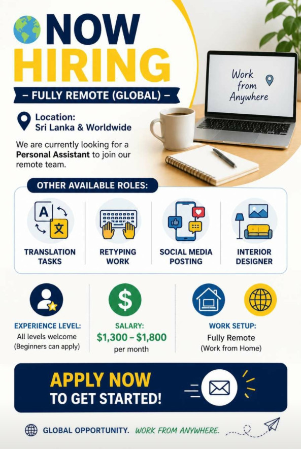 FREELANCER WORK FROM HOME SRI LANKAN job from VERSILES OFFICIAL in Chicago, Sri Lanka