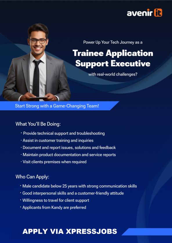 Trainee Application Support Executive job from Avenir IT (Pvt) Ltd in Kandy, Sri Lanka