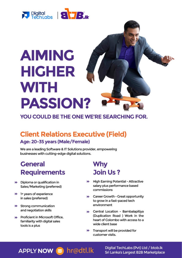 Client Relations Executive job from Digital Tech Labs (Pvt) Ltd ( btob.lk) in Bambalapitiya, Sri Lanka